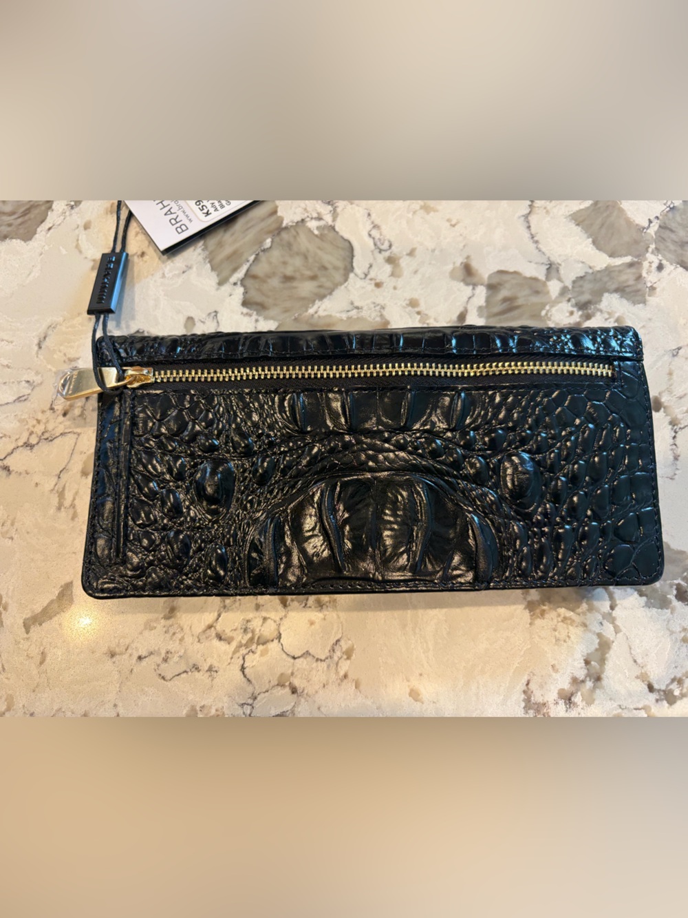 Brahmin Black Croc-Embossed Leather Long Wallet with Gold Plate - Picture 2 of 3